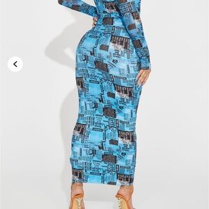 Blue Graphic Print Matching Skirt Set